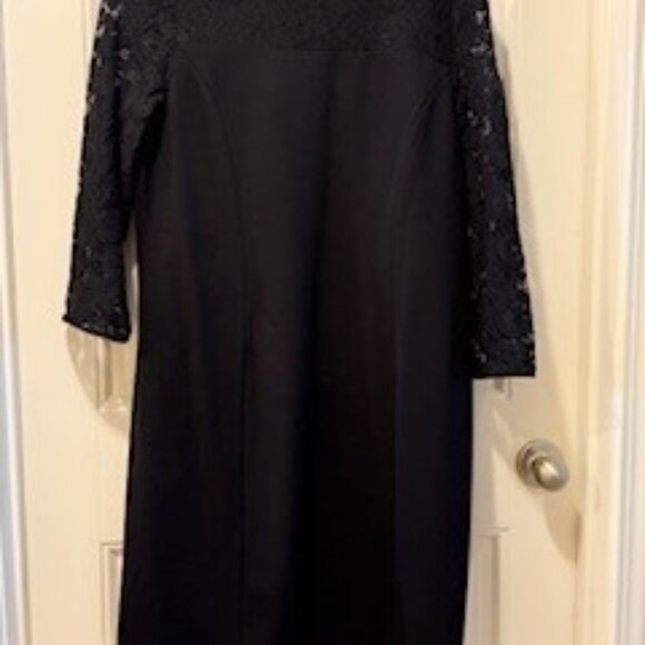 Talbots Luxe Ponte Lace‑Sleeve Dress – Size 14P • Black • Excellent Condition - Picture 1 of 4